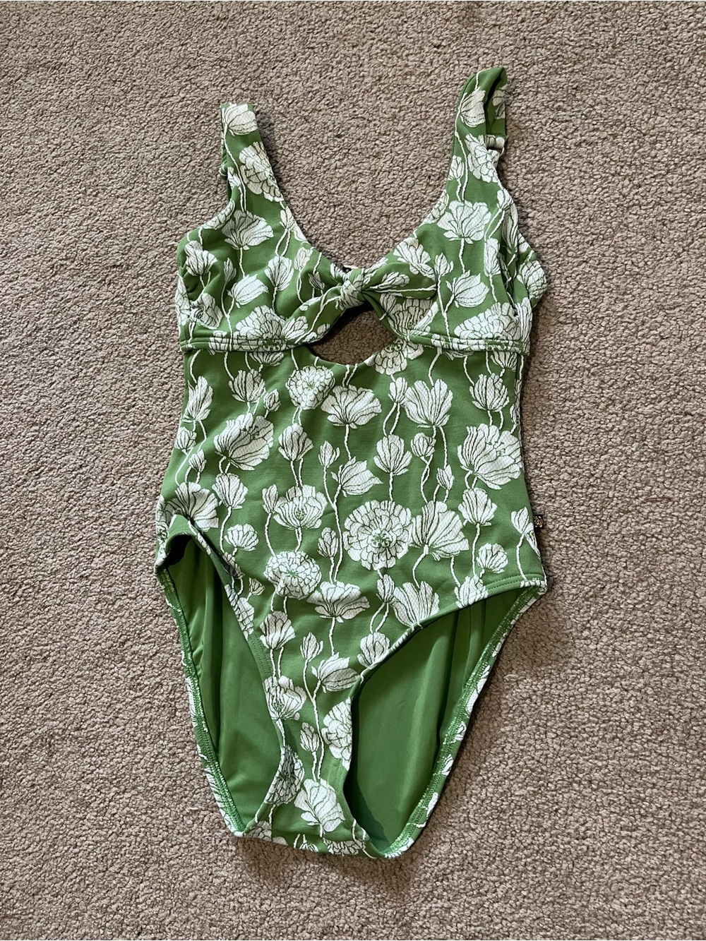 Green Floral One-Piece Swimsuit with Front Cutout